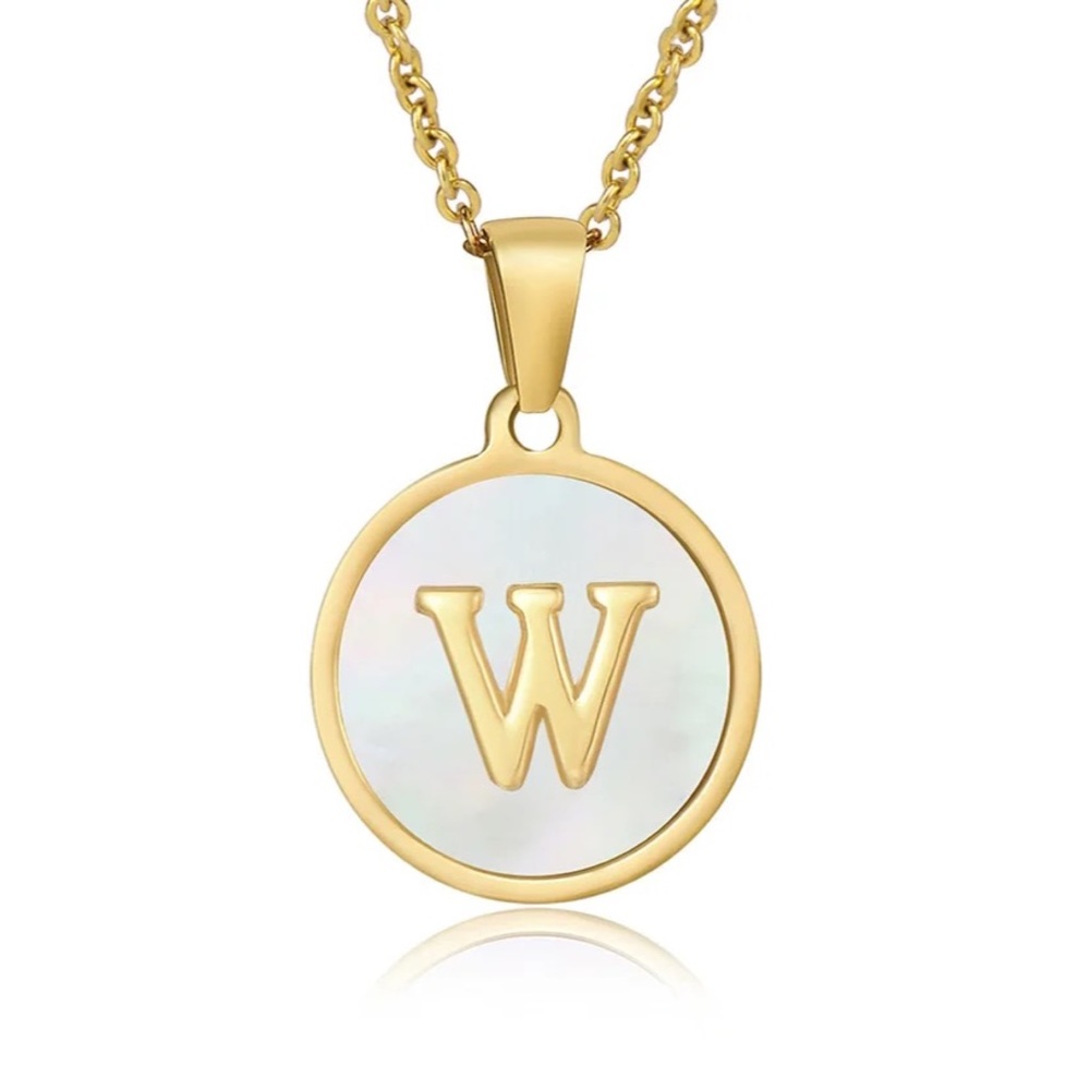 Letter “W” Initial Pendant 18k Gold Plated Real Mother Pearl A, B, C, D,…